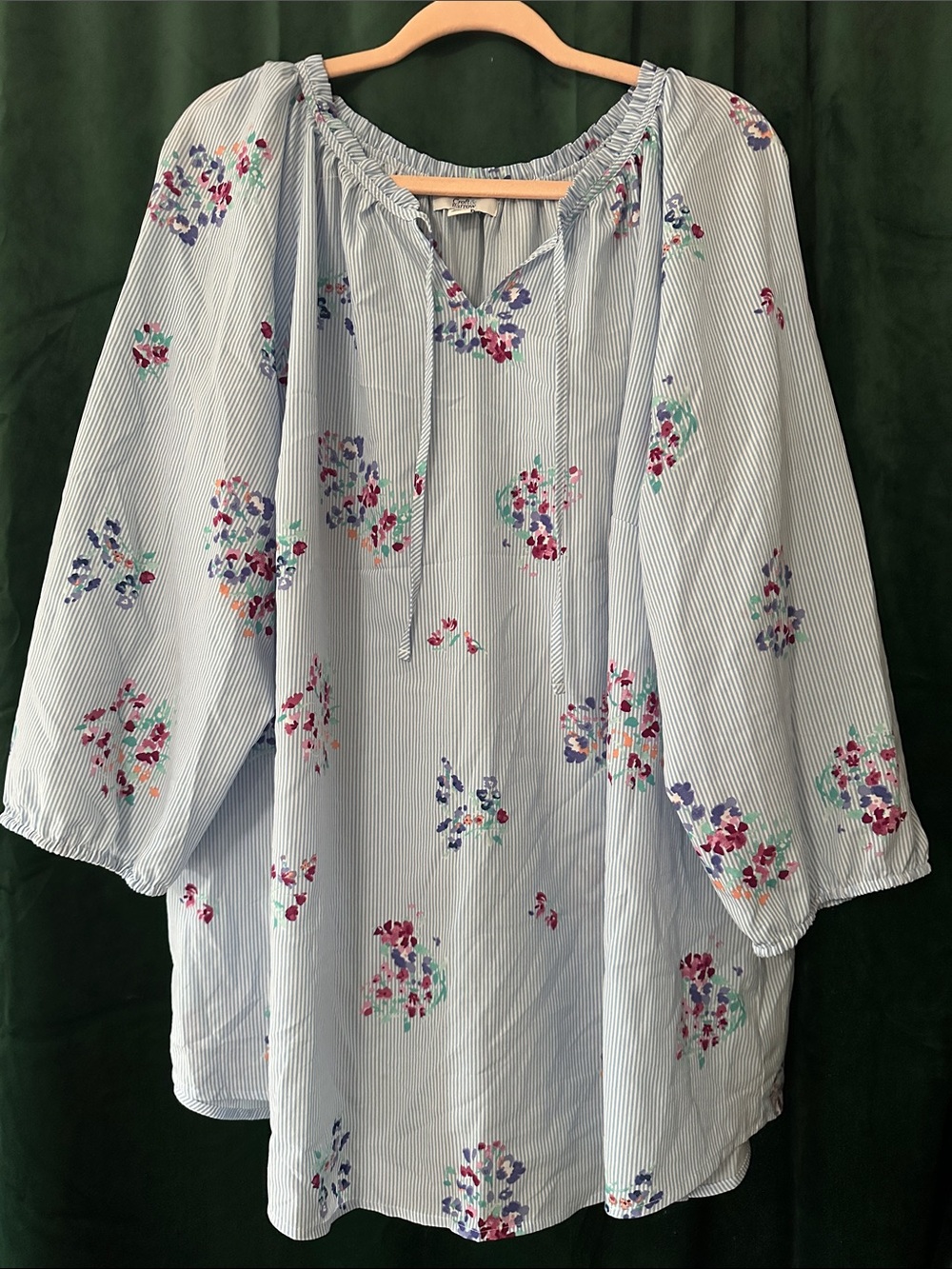Light Blue Floral Peasant Blouse